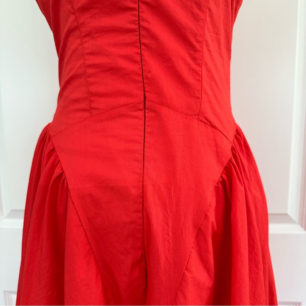 Aur Society Poppy Red Shirred Bodice Fit & Flare 100% Cotton FLOWY Dress Size S - Picture 11 of 16